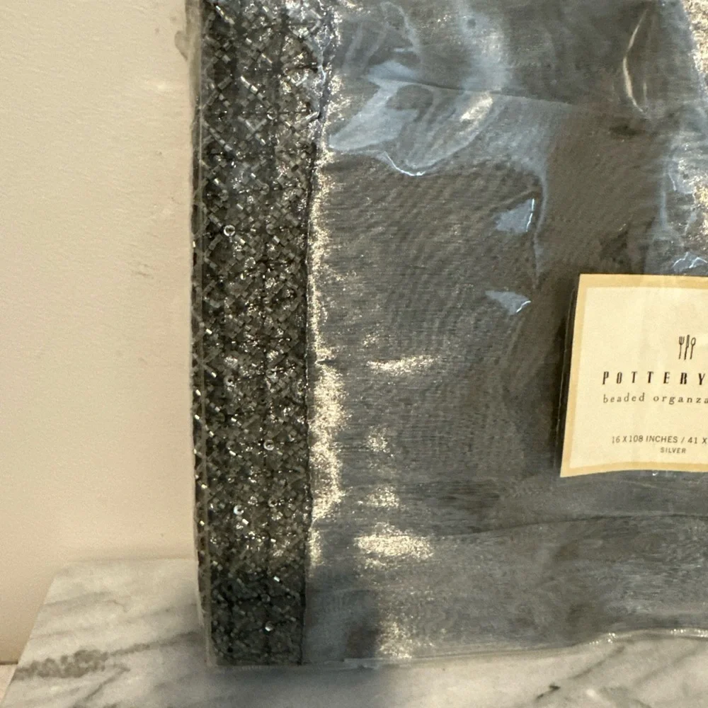 Pottery Barn Metallic Silver Table Runner NEW NIP